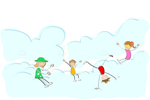 Illustrated Children Playing in Puffy Clouds